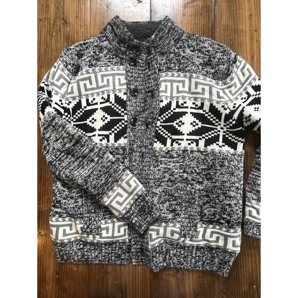 PD&C Mens XLarge‎ Sherpa Lined Aztec Geometric Print Button Up Sweater